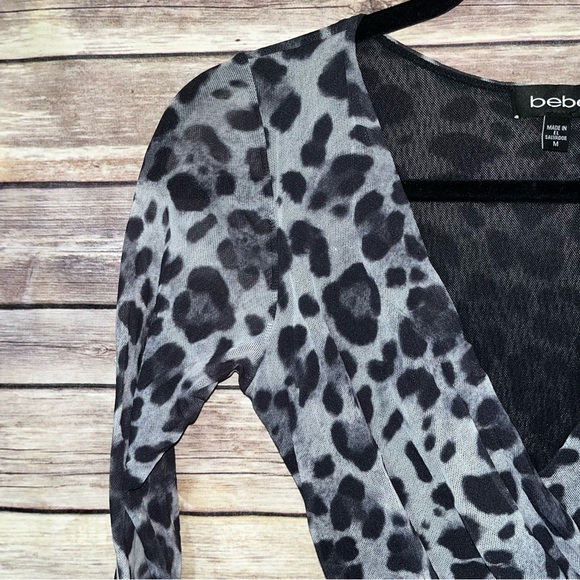 BEBE SHEER MESH TATOO CHEETAH PRINT SHIRT SIZE M ANIMAL B3 - Picture 2 of 6